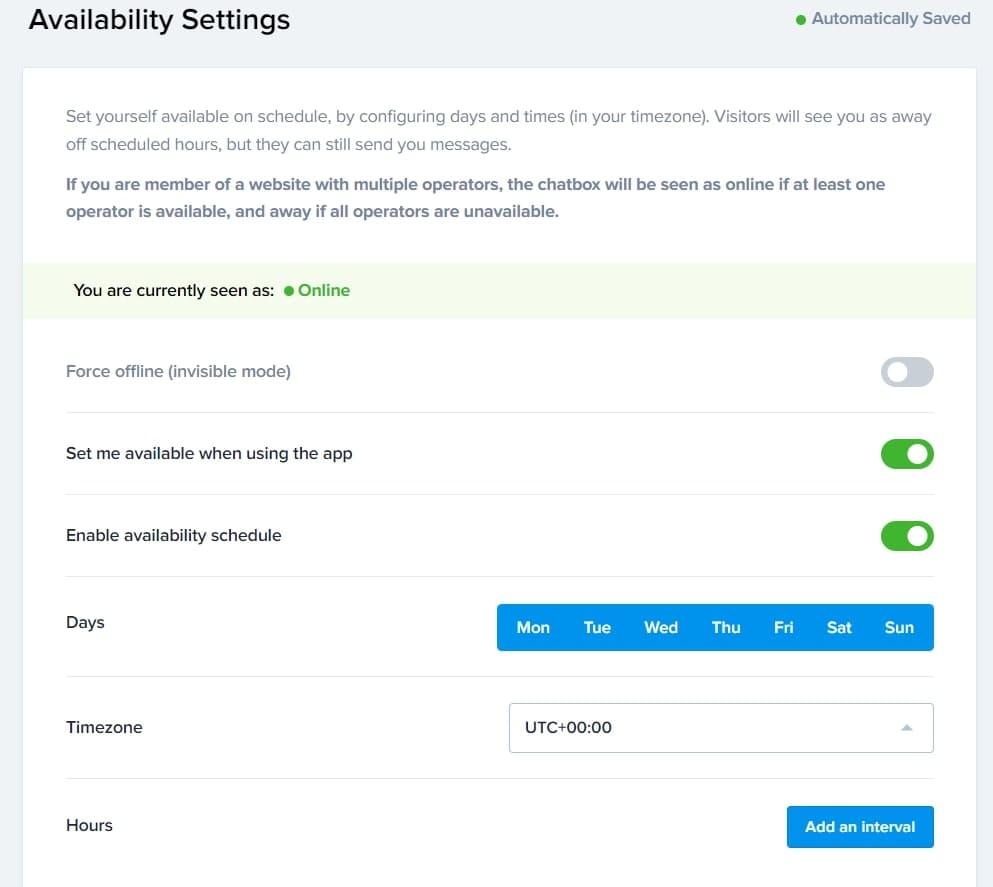 Crisp Availability Settings