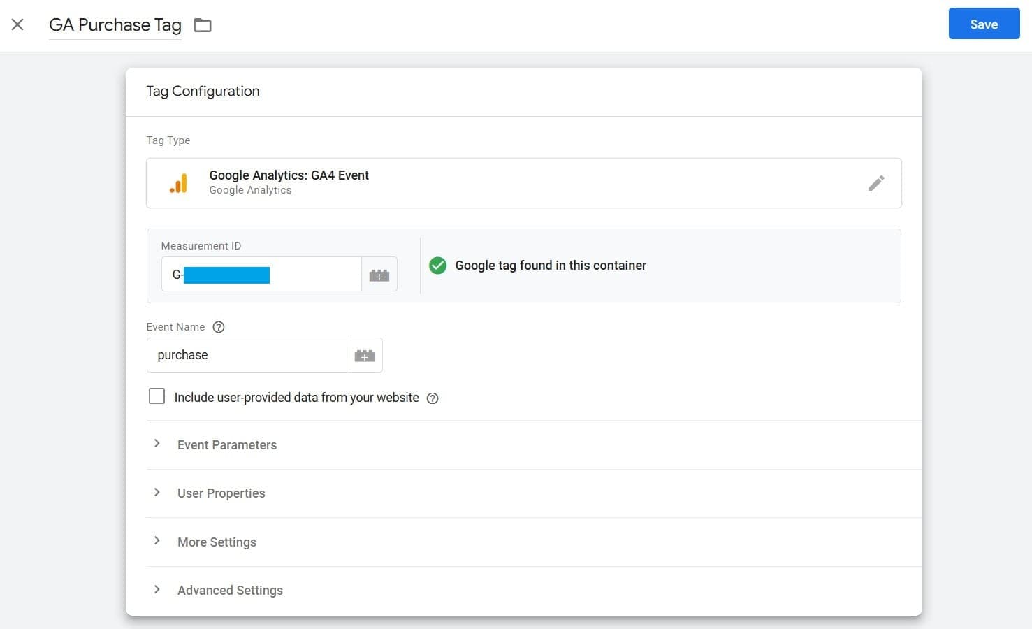 Configuring Purchase Event Tag