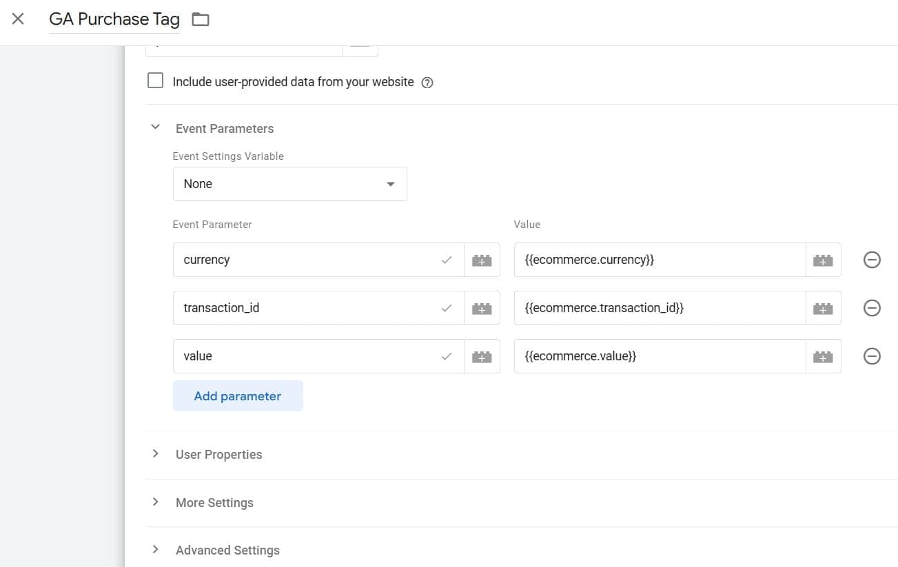 Setting Event Parameters