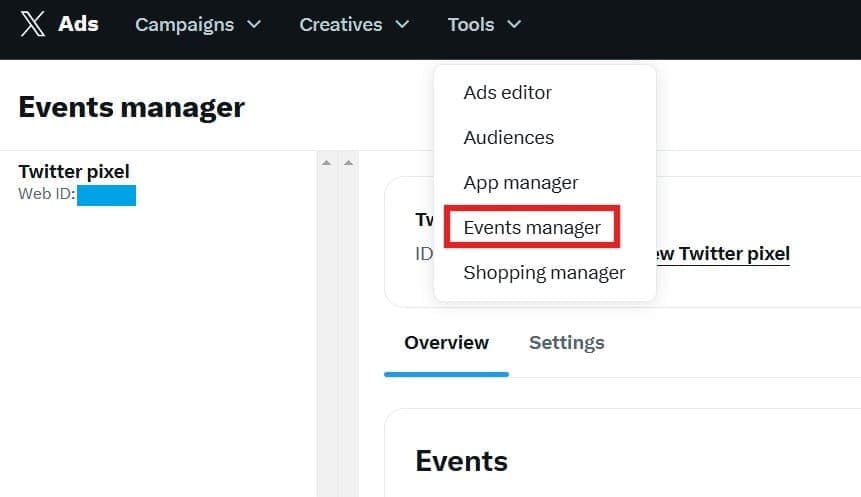 Accessing Events Manager